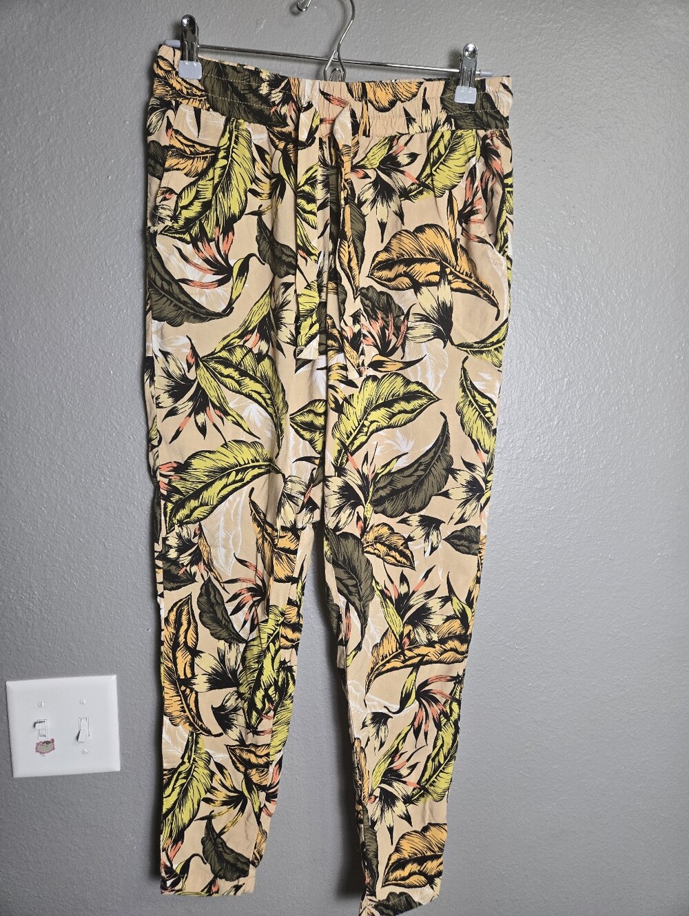 Primark Tropical Leaf Drawstring Elastic Waist Pants Size 8